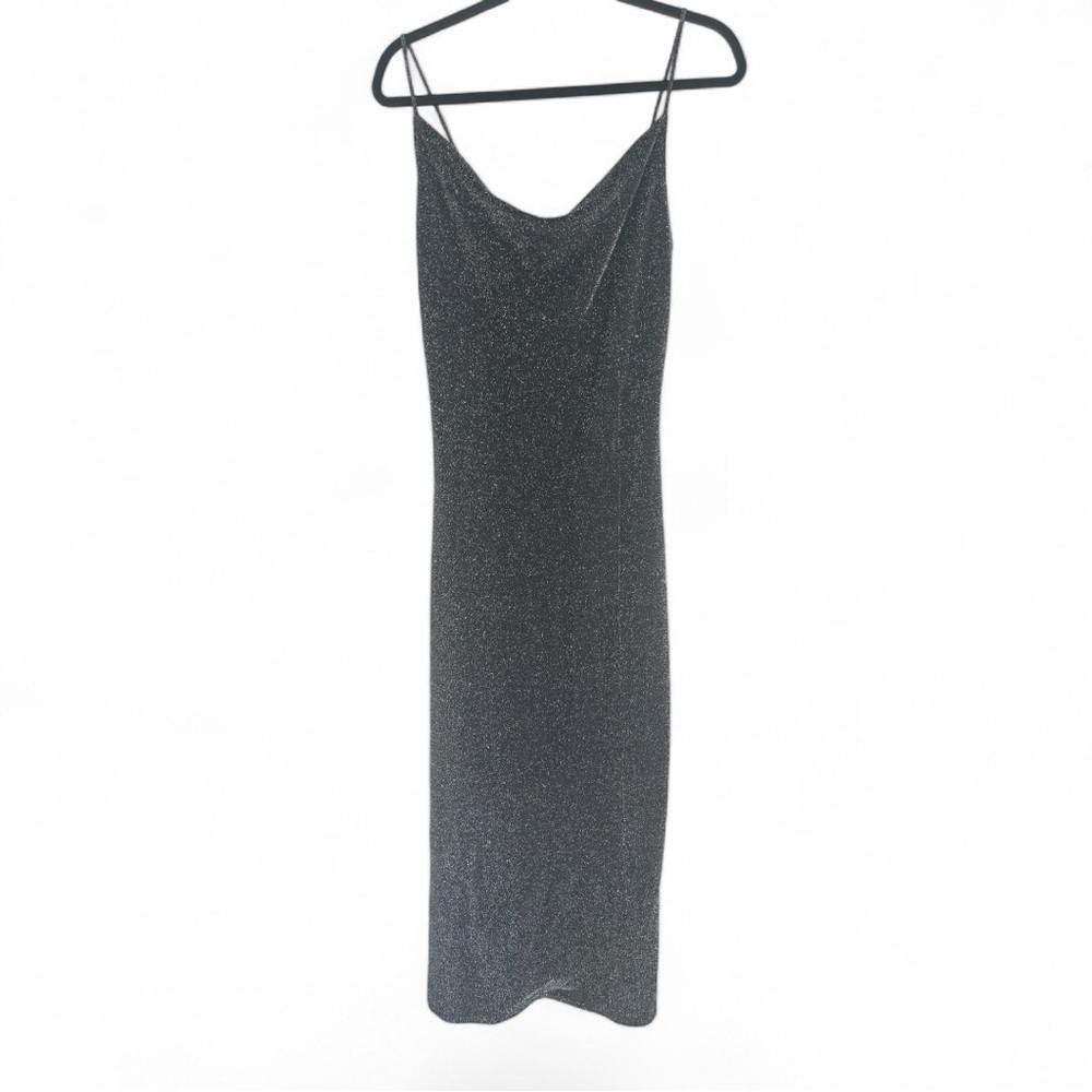 White House Black Market Black and Silver Glittery Gown